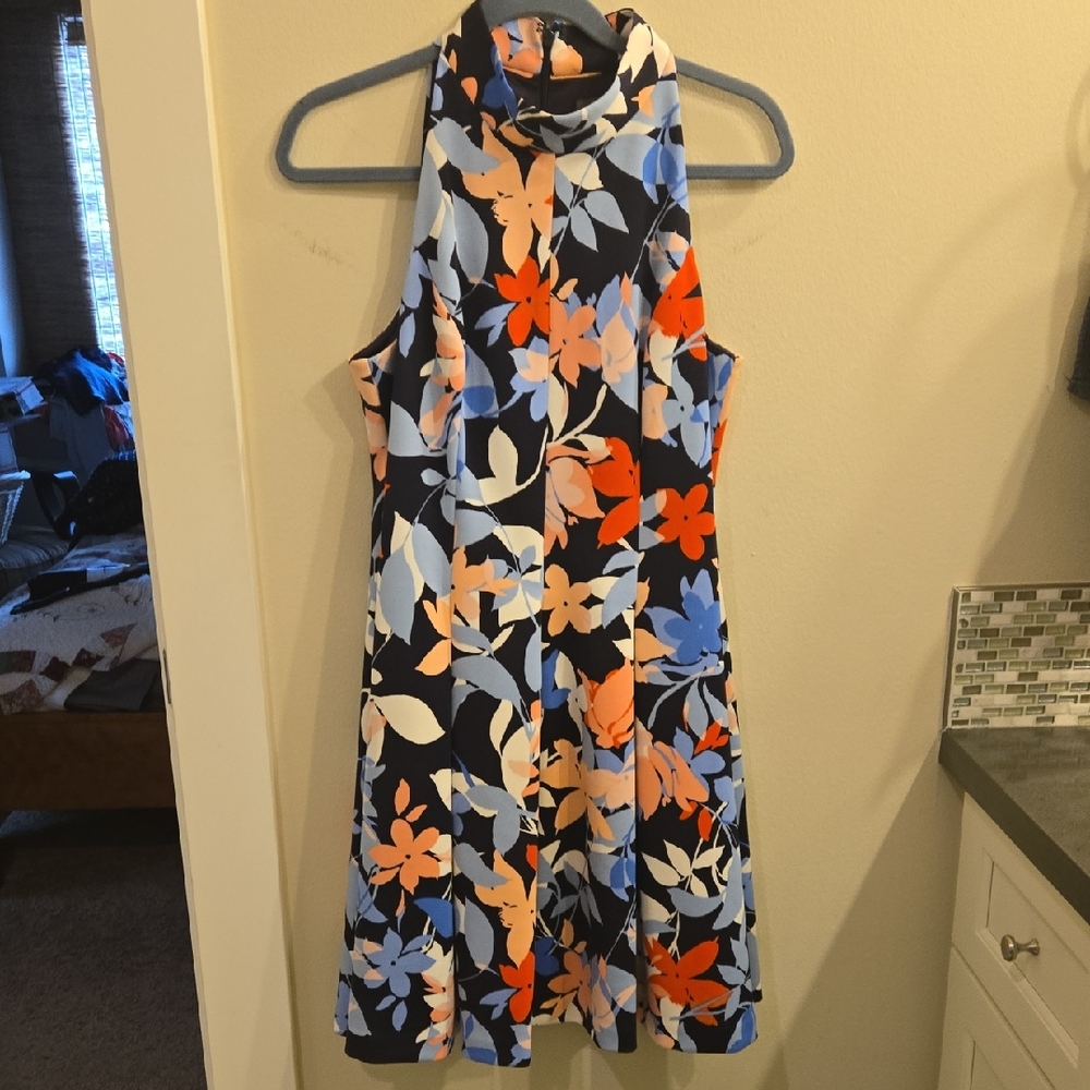 Vince Camuto Blue and Orange Halter Mini Dress